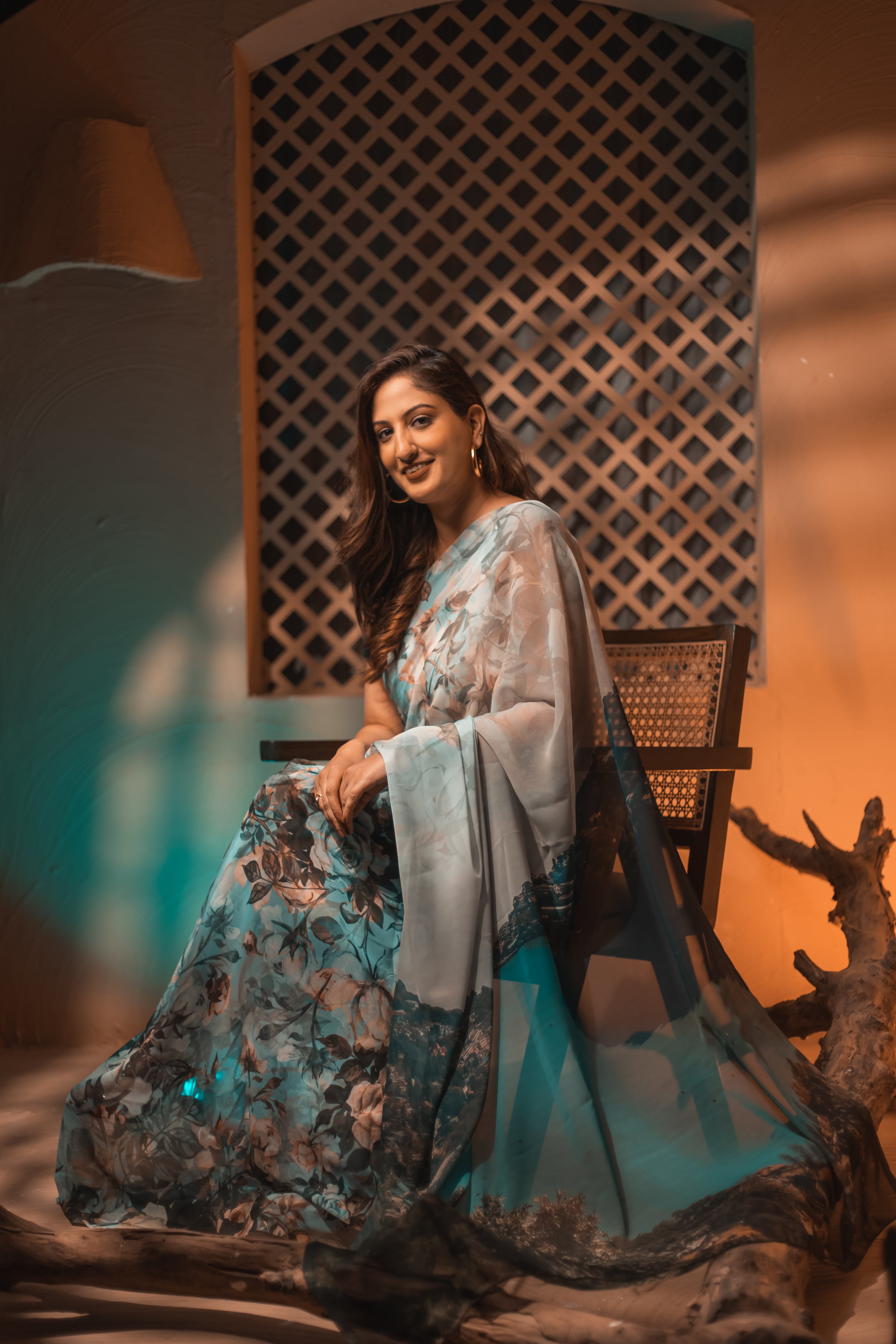 World With U Women’s Designer Saree – Travel Theme | Nainital Lake Print | Nature-Inspired Drape