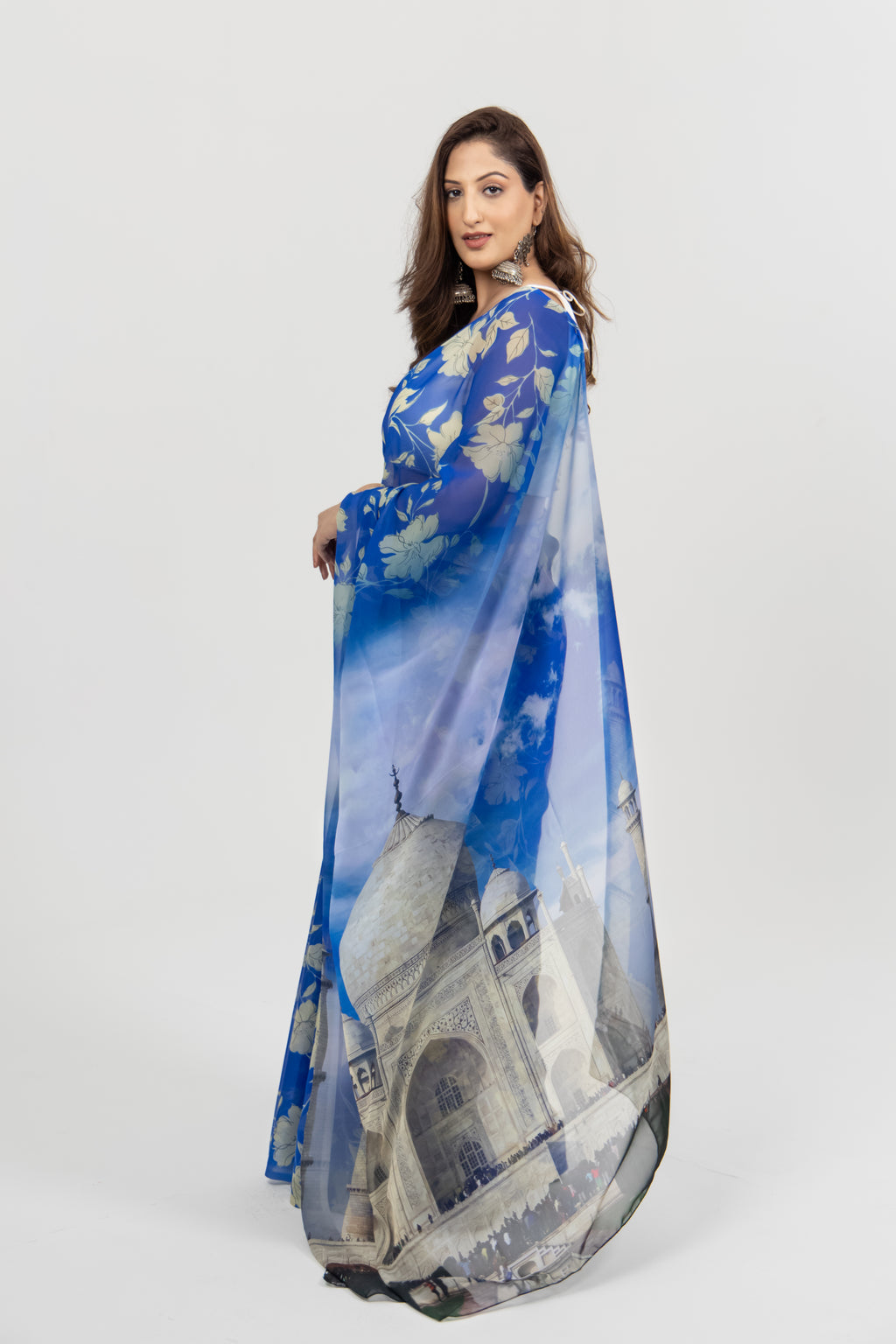 World With U Women’s Designer Saree – Travel Theme | Taj Mahal Print | Ethnic Wear | Soft Fabric